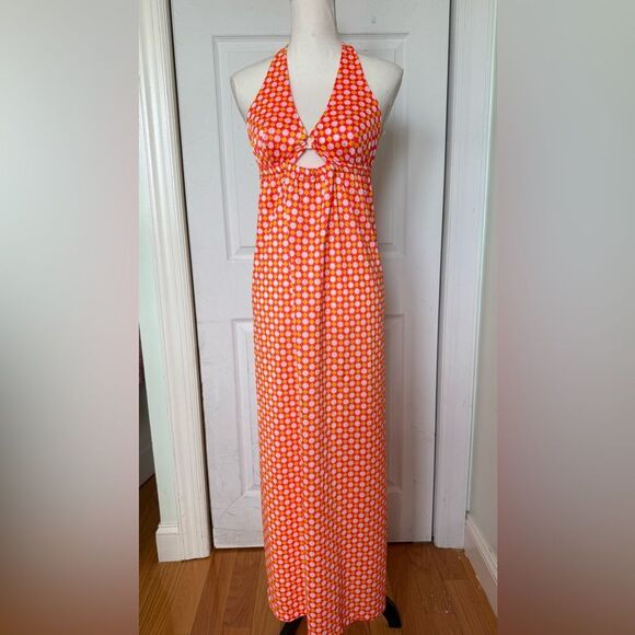 vintage Dresses & Skirts - 1970s Halter Neck Dress with Abstract Pattern